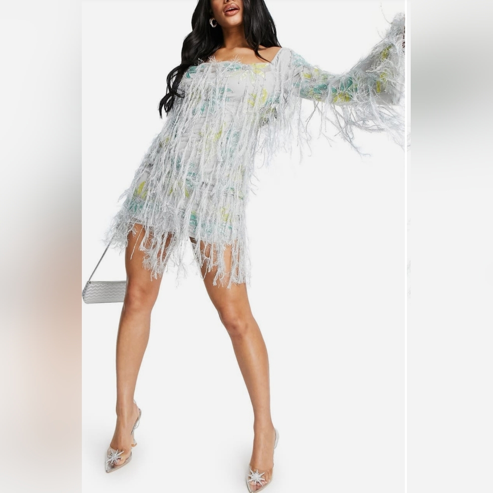 ASOS Sequin Fringe Long Sleeve Mini Dress